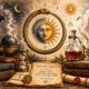 Ilustração em estilo de manuscrito alquímico mostrando o princípio Solve et Coagula, com um vaso alquímico dividido entre dissolução (Solve) e reunião (Coagula), simbolizando o ciclo da transformação na Grande Obra.