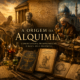 Representação artística das origens da alquimia no Egito greco-romano, com elementos egípcios, gregos, manuscritos e instrumentos de transformação da matéria.
