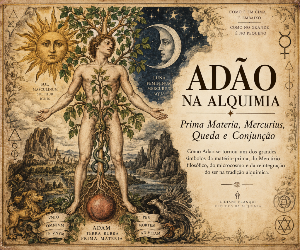 Adão na Alquimia representado como Prima Materia e Mercurius, entre o Sol e a Lua, símbolos da união dos opostos