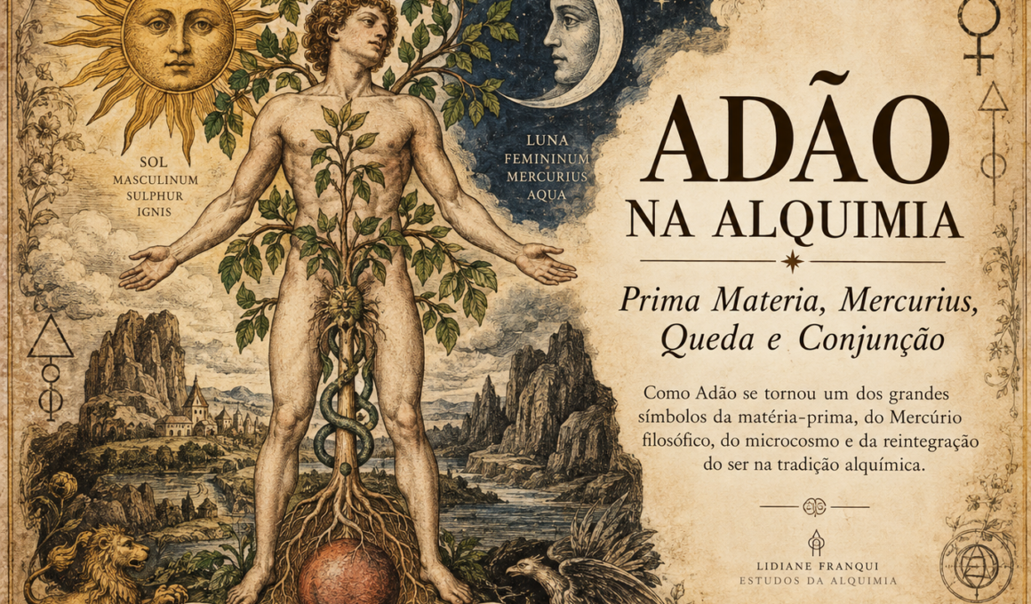 Adão na Alquimia representado como Prima Materia e Mercurius, entre o Sol e a Lua, símbolos da união dos opostos