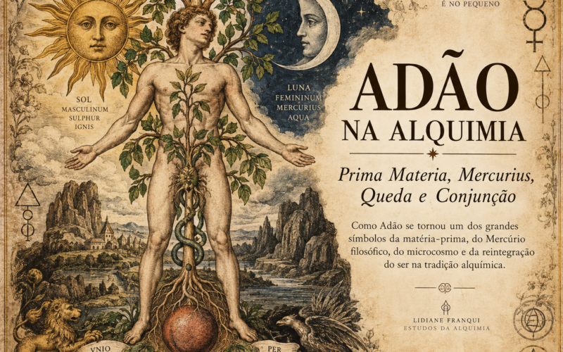 Adão na Alquimia representado como Prima Materia e Mercurius, entre o Sol e a Lua, símbolos da união dos opostos