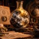 Prima Materia na Alquimia representada por uma matéria primordial em transformação dentro de um recipiente alquímico